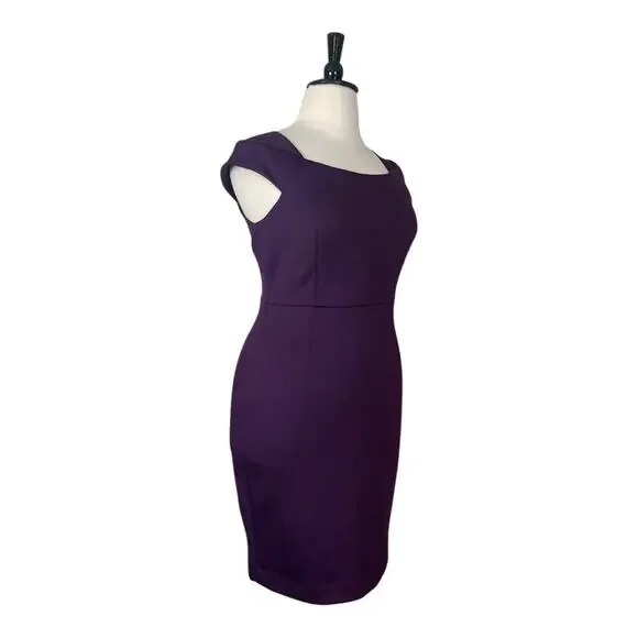 Calvin Klein Sheath Dress Cap Sleeve Square Neck Scuba Plum Women’s Size 14 - Picture 2 of 12